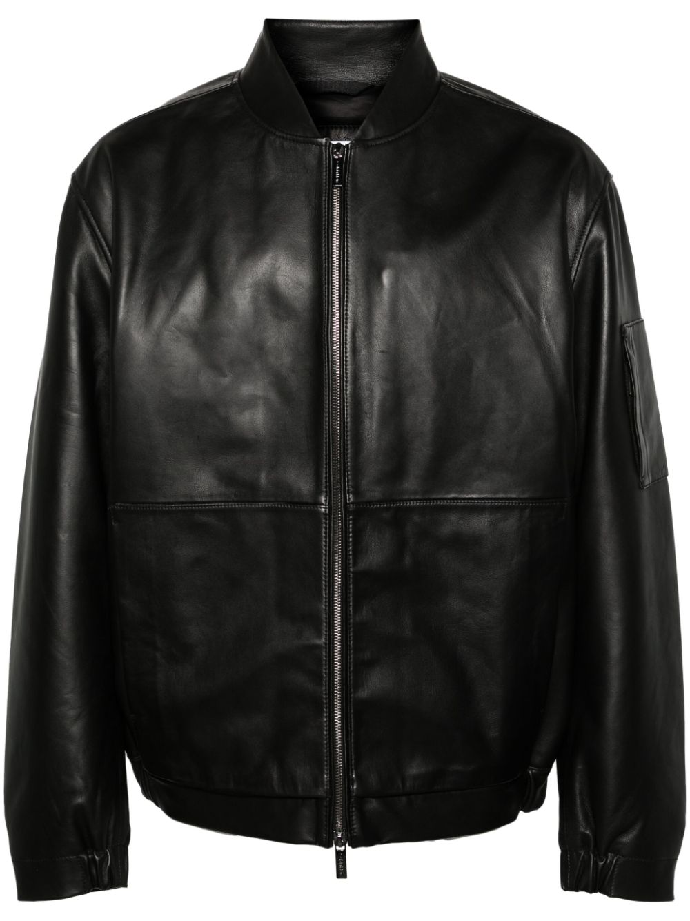 Shop Calvin Klein Zip-up Leather Bomber Jacket In Black