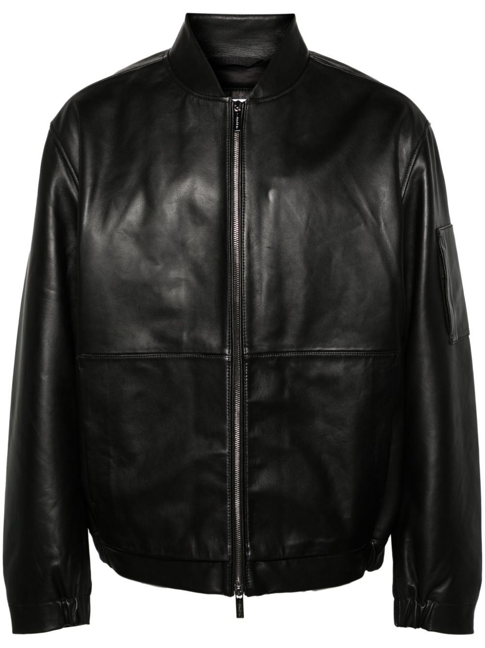 Calvin Klein Zip Up Leather Bomber Jacket Black