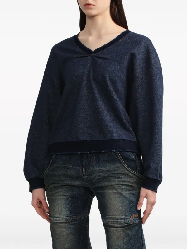 【関税込み】We11done ブルー コットン スウェットシャツ We11done ruched-detail Cotton Sweatshirt | Blue | FARFETCH JO