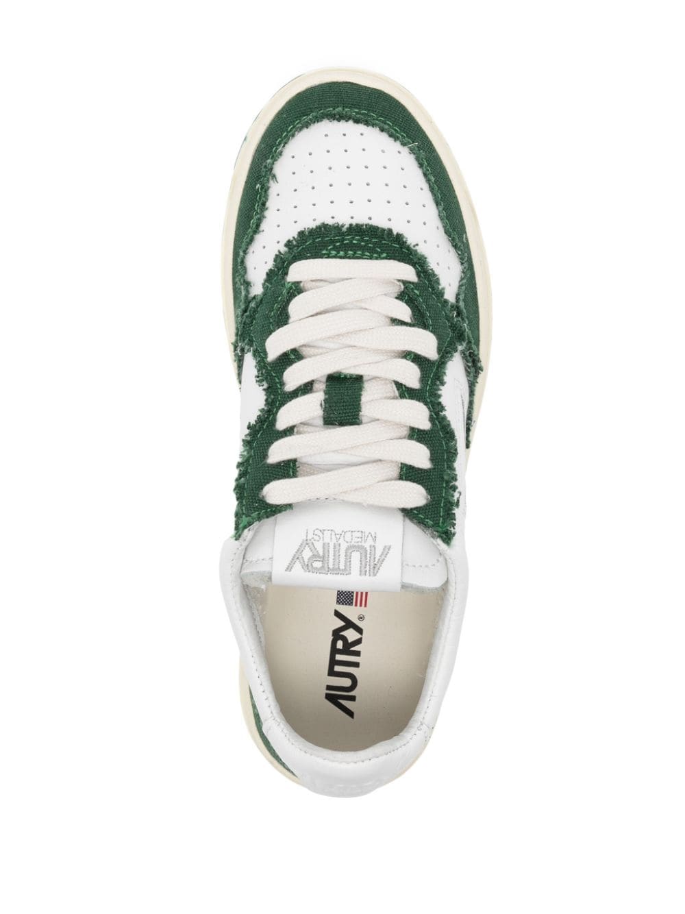 Shop Autry Medalist Frayed-trim Leather Sneakers In Green