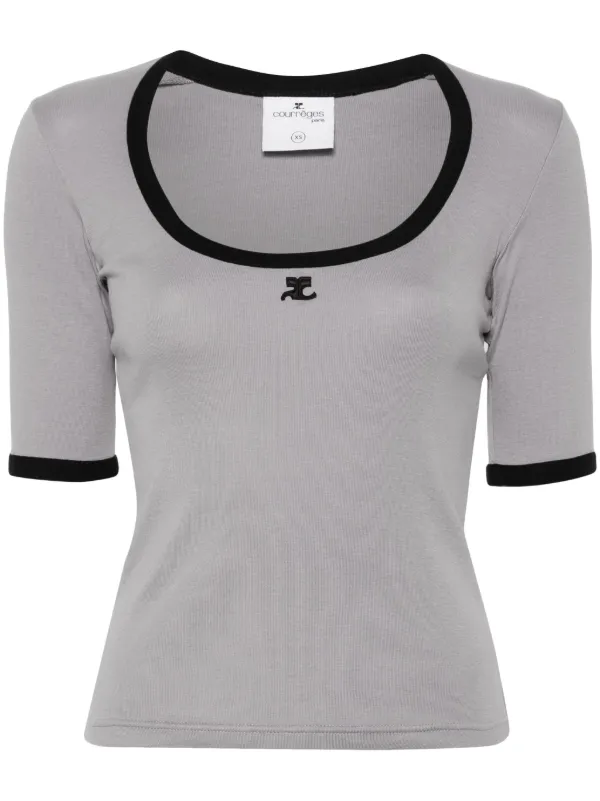Courrèges Holistic Contrast Cotton T-shirt in Grey