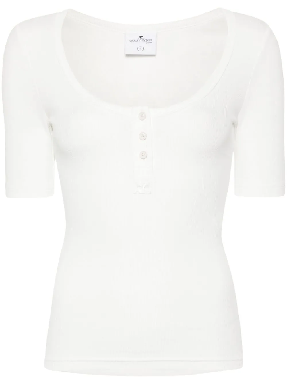 Courrèges Fitted White Short-sleeve Top With Scoop Neckline In White