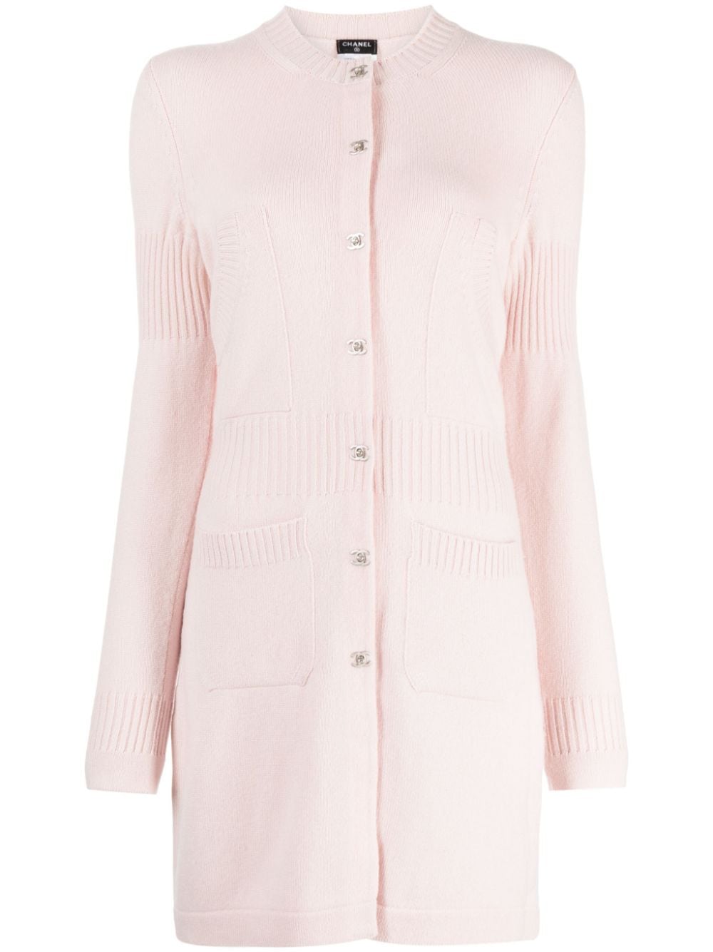 Pre-owned Chanel 2000s Cc Turn-lock Long-sleeved Knitted Dress In Pink