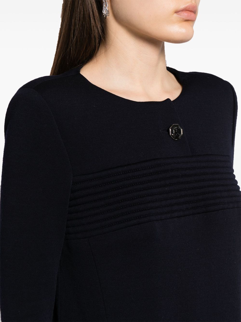 CHANEL 2000s ribbed-detailing long-sleeved wool minidress Women