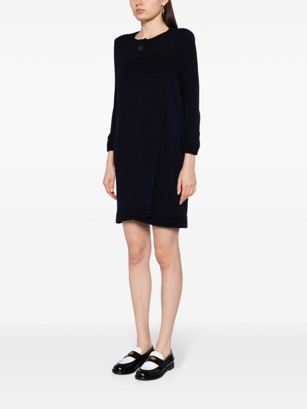 CHANEL 2000s ribbed-detailing long-sleeved wool minidress Women