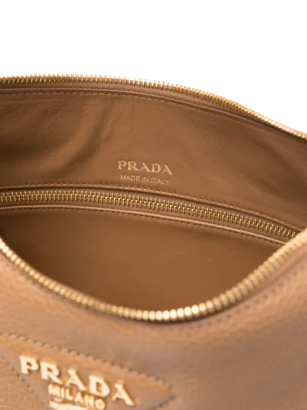 PRADA バック Prada logo-embossed Leather Shoulder Bag | Brown | FARFETCH RO