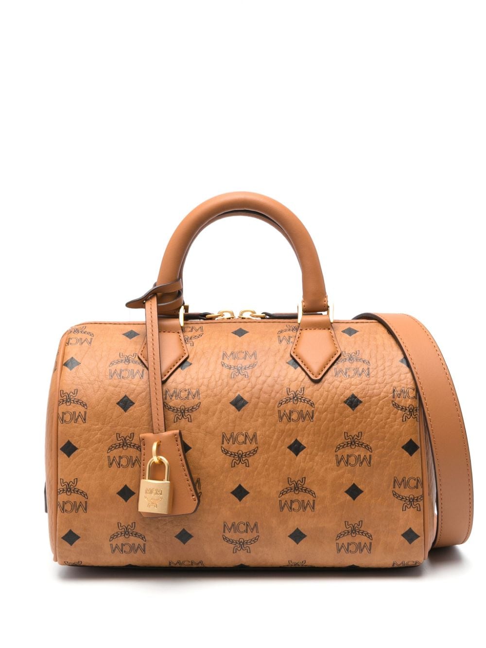 Mcm Small Ella Boston Leather Bag In Cognac