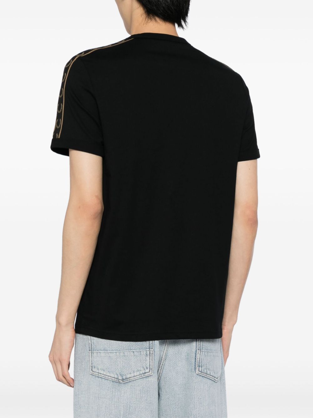 Shop Fred Perry Logo-tape Cotton T-shirt In Black
