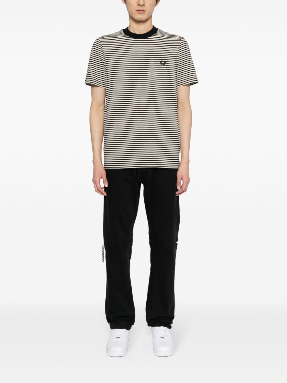 Shop Fred Perry Laurel Wreath-embroidered Striped T-shirt In White