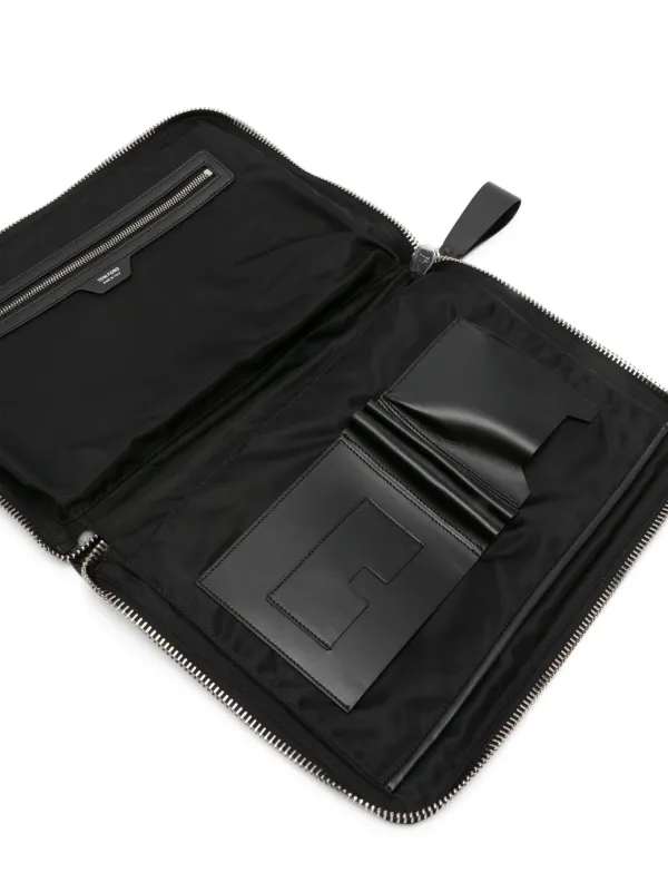 TOM FORD logo patch laptop bag men Acrylic Polyamide Brass Calf Leather Polyester One Size Black
