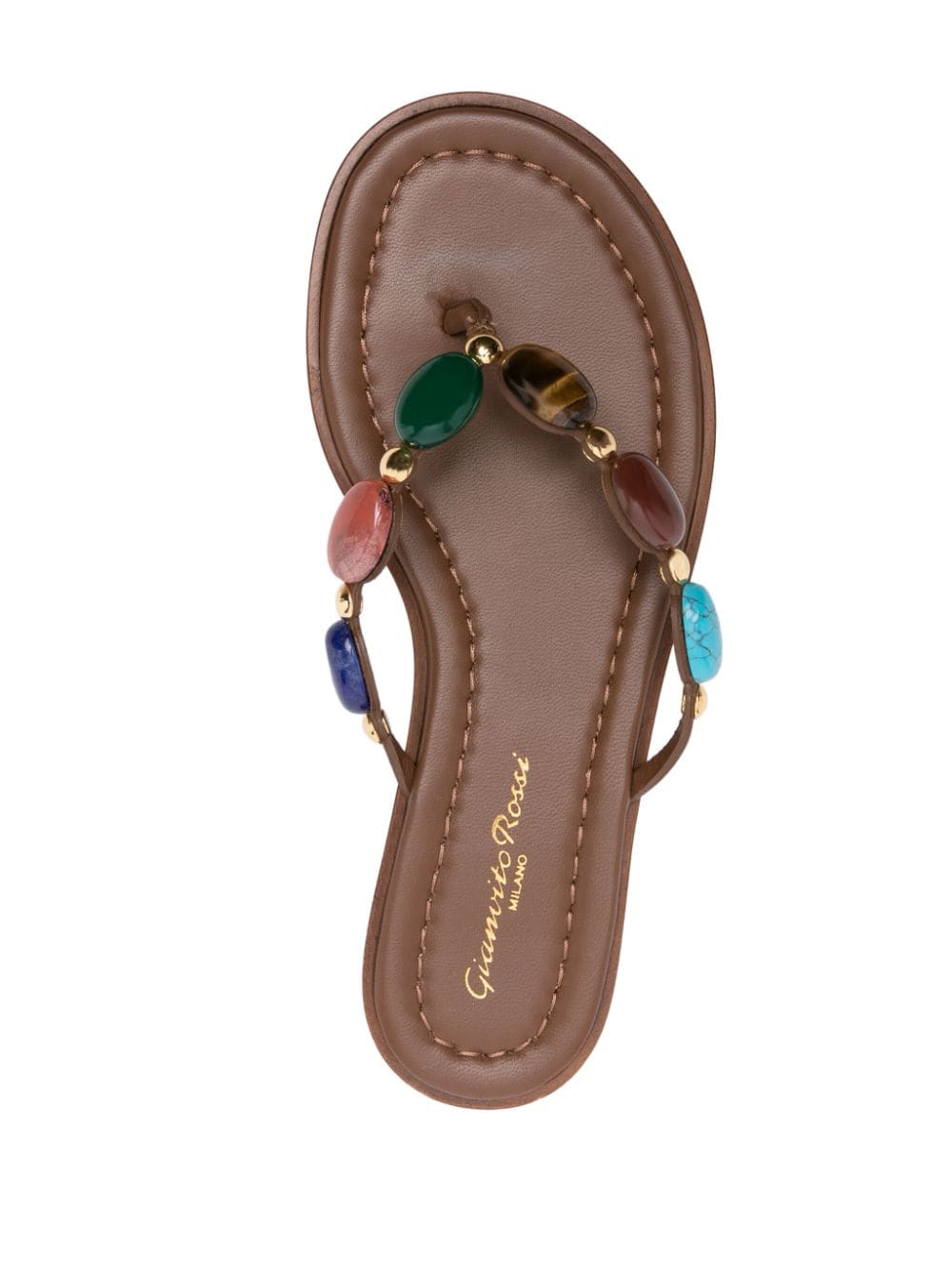 Shop Gianvito Rossi Shanti Embellished Leather Flip Flops In Brown