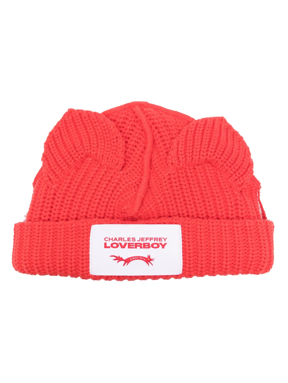 Charles Jeffrey Loverboy Chunky Ears knitted beanie | Red | Image 1