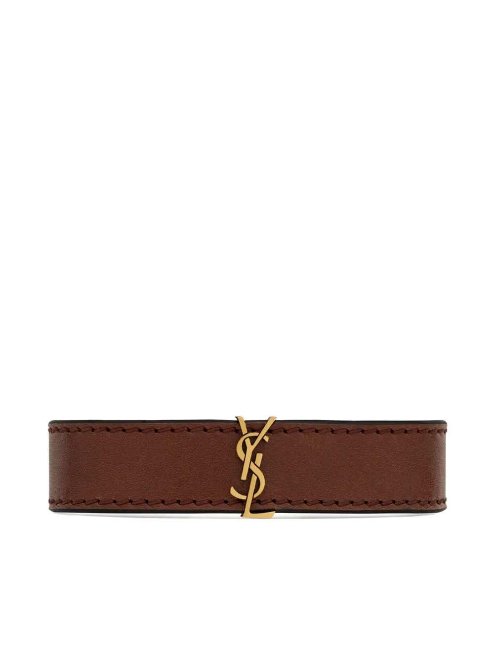 Saint Laurent Logo标牌皮质手环 In Brown