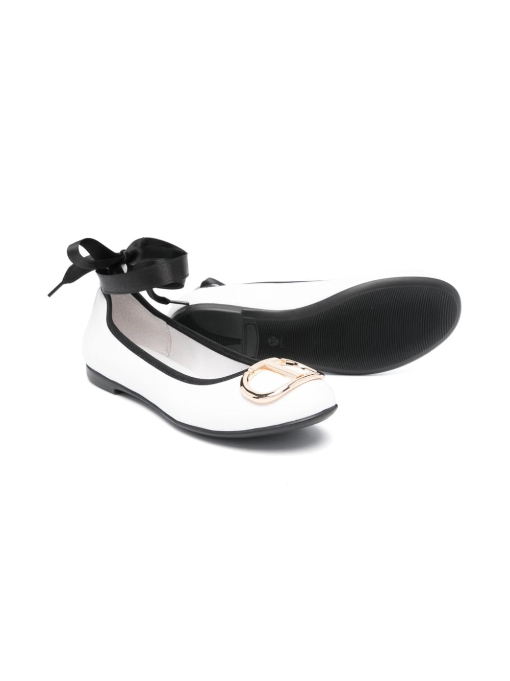 Shop Twinset Logo-plaque Leather Ballerina Shoes In White