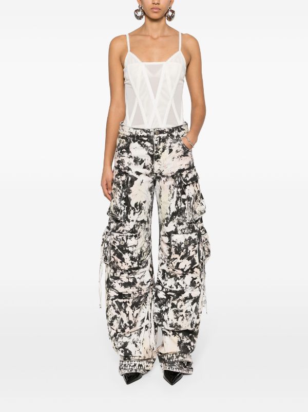 The Attico Fern Printed wide leg Cargo Jeans Farfetch