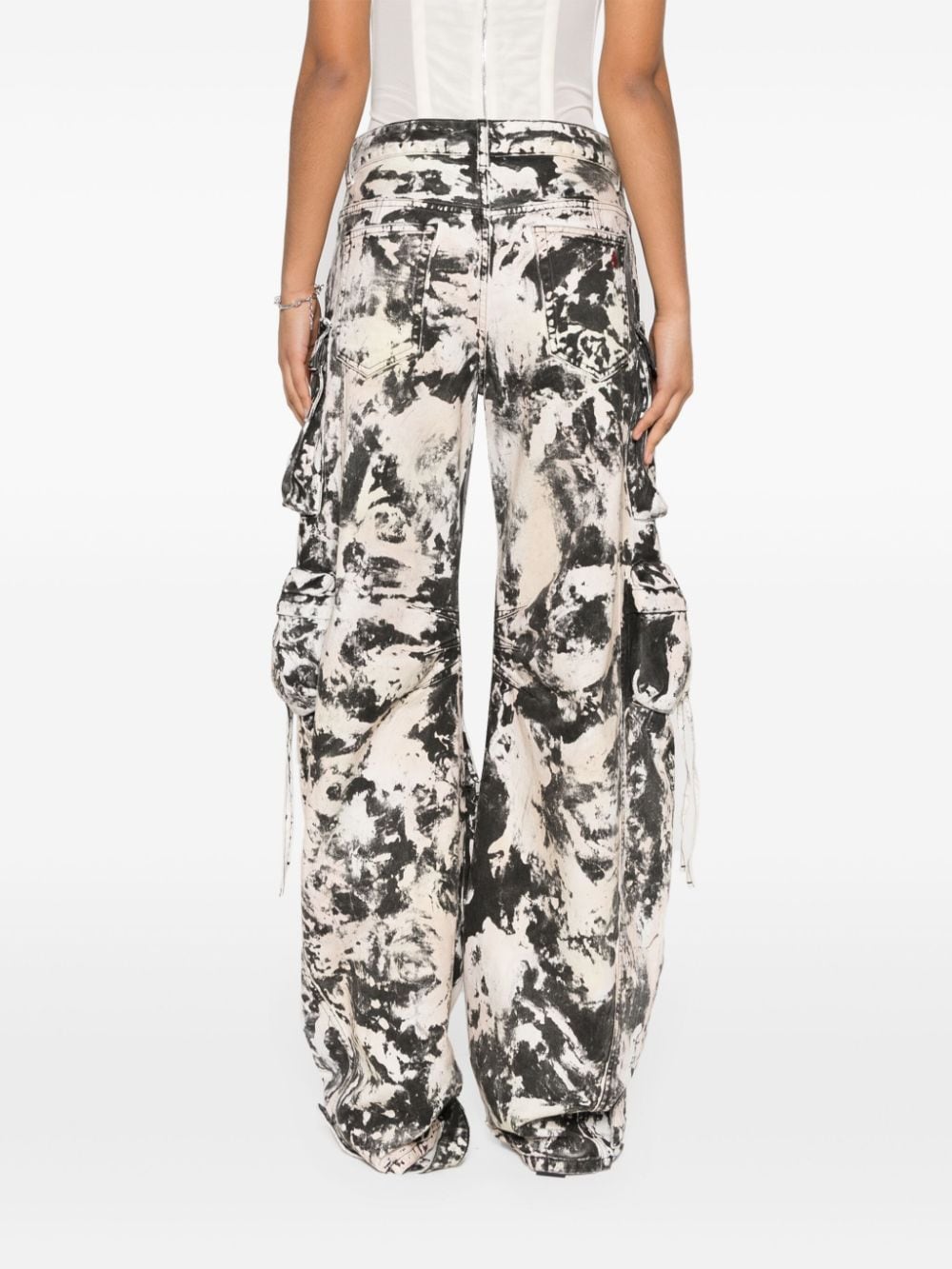 Shop Attico Fern Printed Wide-leg Cargo Jeans In Black