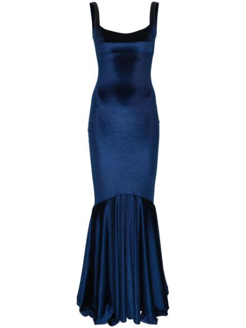 Atu Body Couture فستان سهرة مخملية بتصميم حورية بحر وبدون أكمام