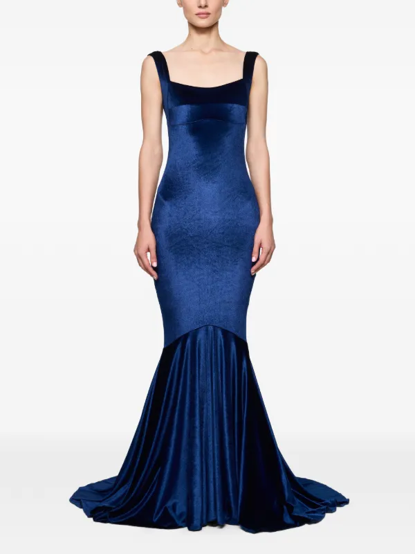 Atu Body Couture Sleeveless Velvet Gown - Blue
