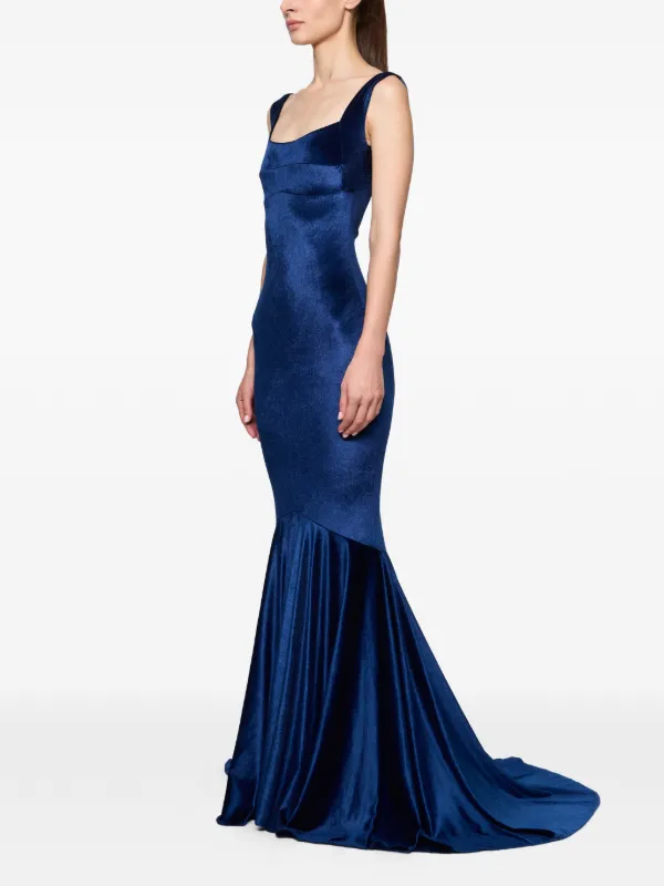 blue velvet mermaid dress Navy Velvet Off Shoulder Mermaid Bridesmaid Dress main image 1