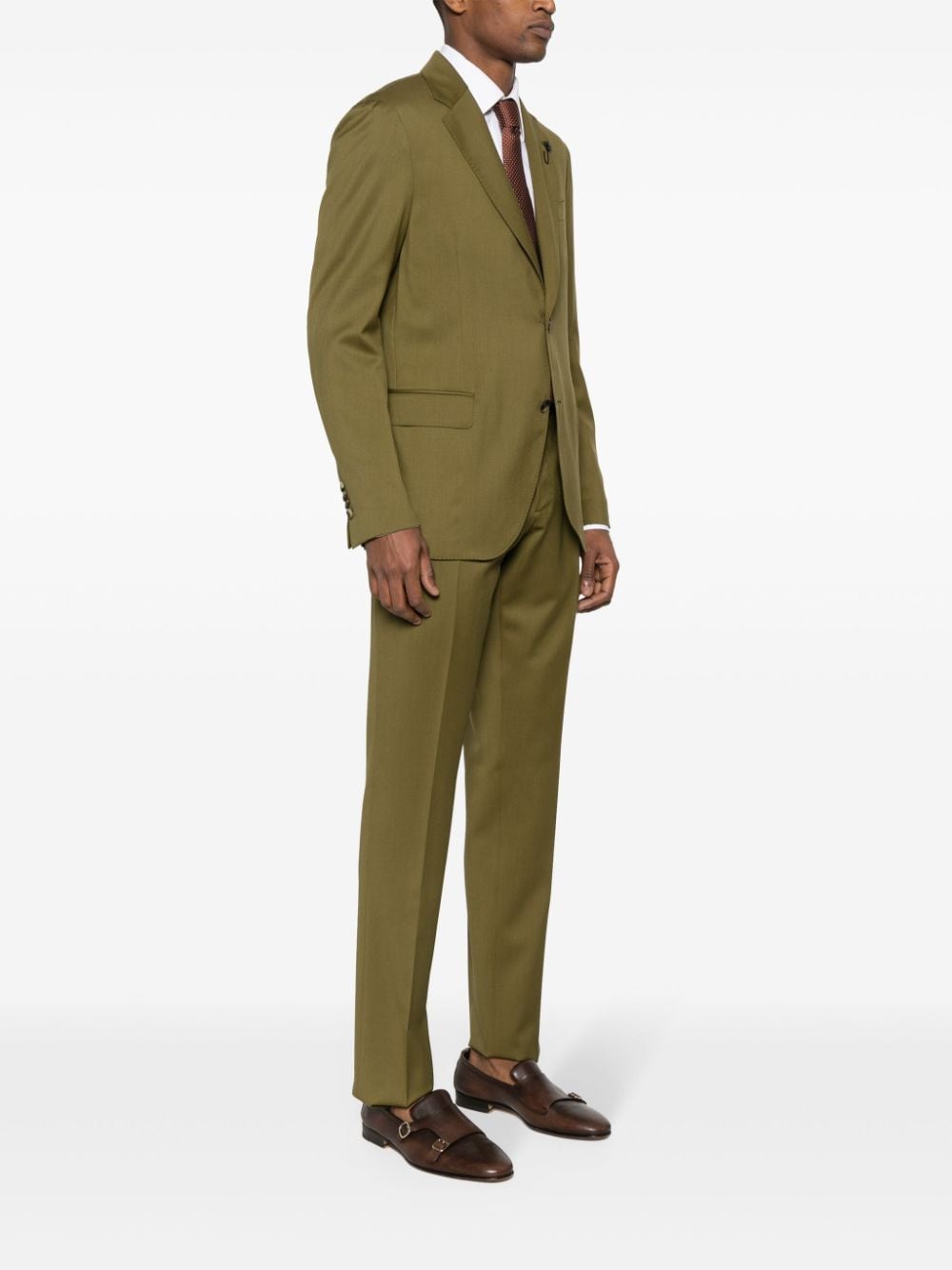 Shop Lardini Brooch-detail Wool Suit In 绿色