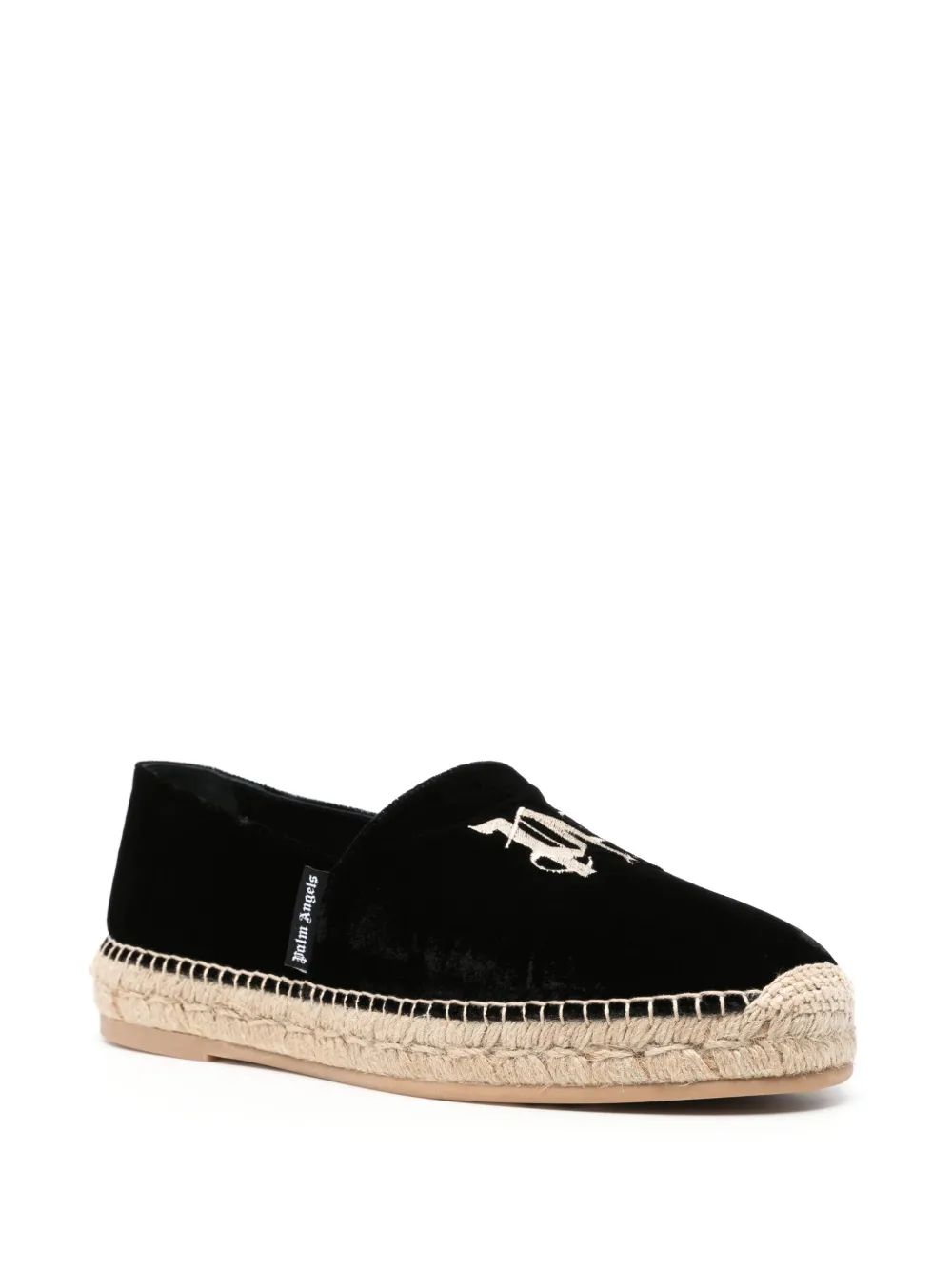 Palm Angels logo-embroidered velvet espadrilles - Zwart
