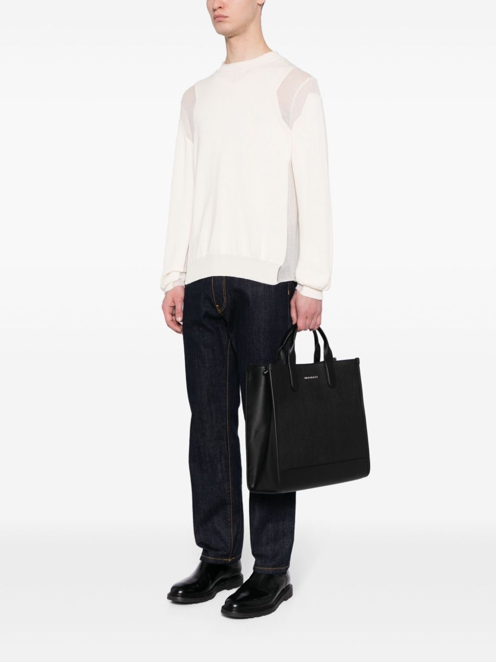 Shop Michael Kors Hudson Leather Tote Bag In Black