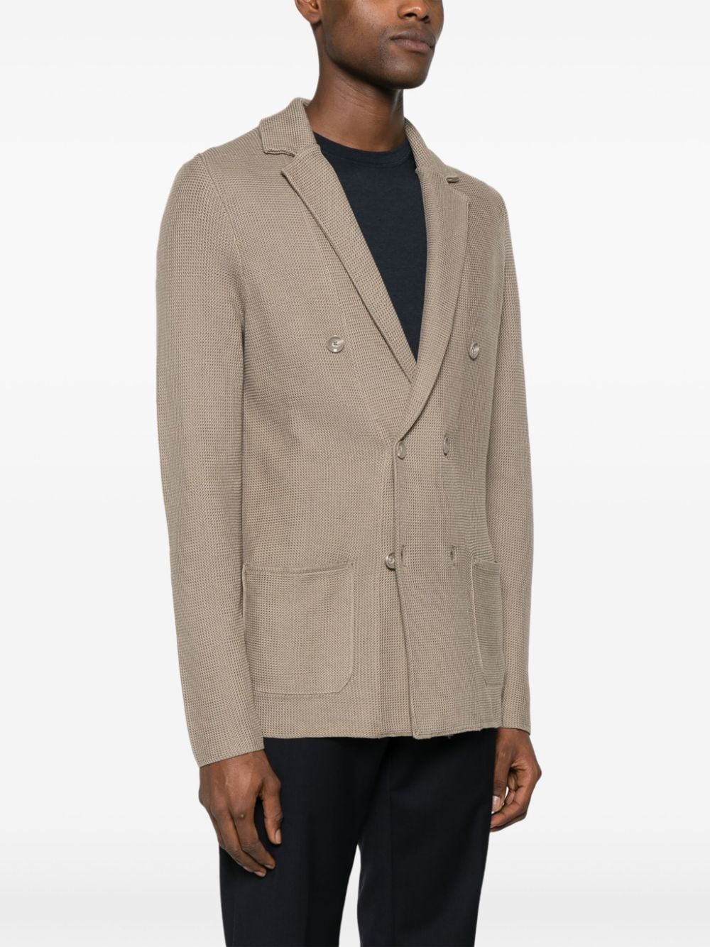Shop Boggi Milano Knitted Double-breasted Blazer In Neutrals