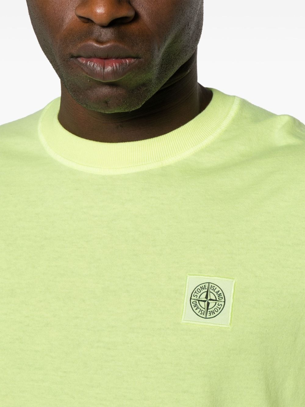 Shop Stone Island Compass-patch Cotton T-shirt In Yellow
