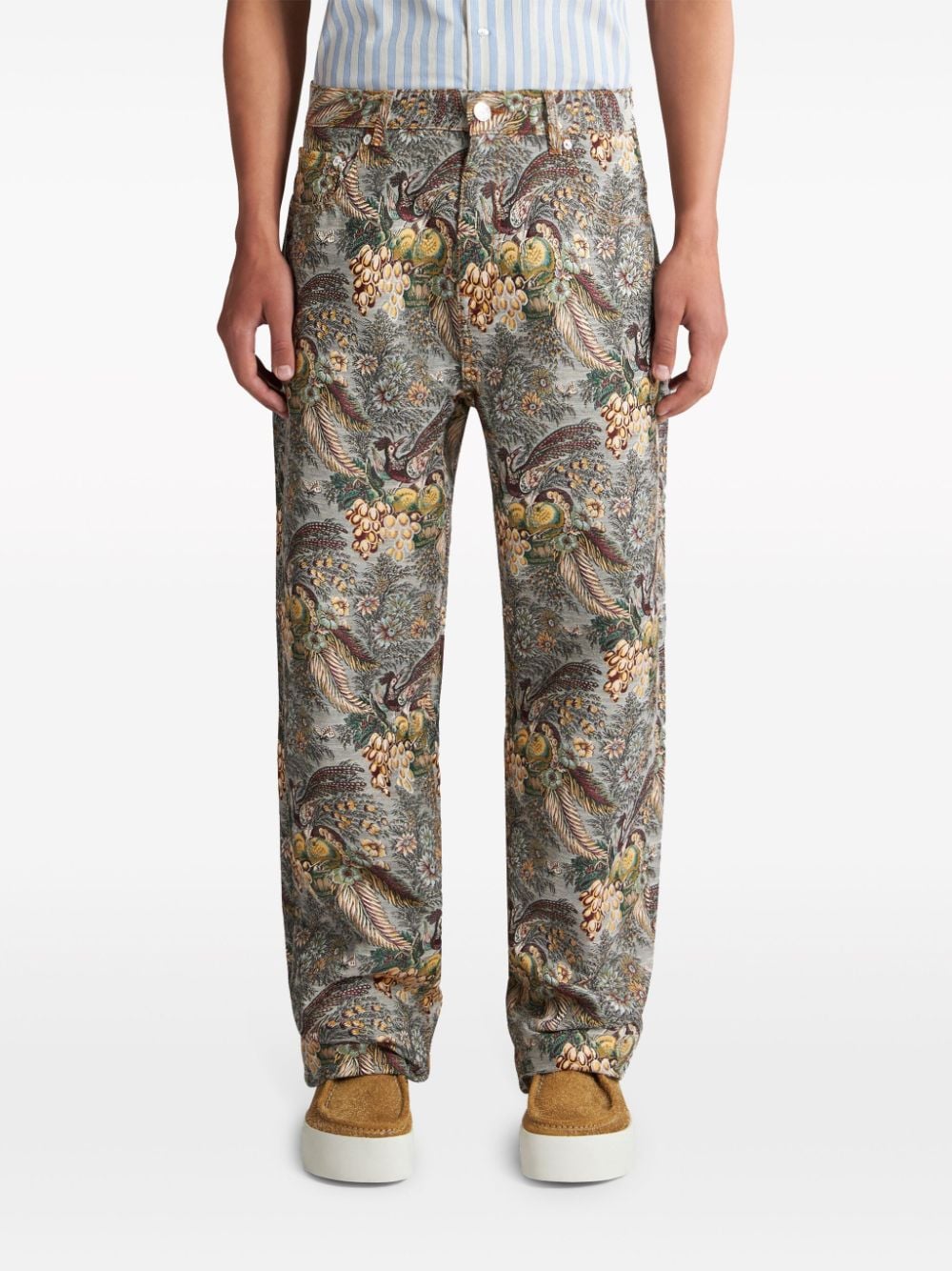 Shop Etro Floral-jacquard Straight Jeans In Nude