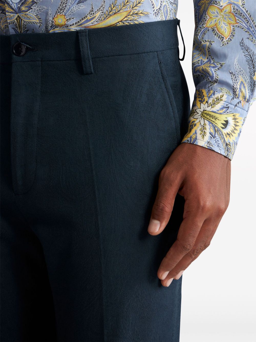 Shop Etro Paisley-jacquard Chino Trousers In Blue