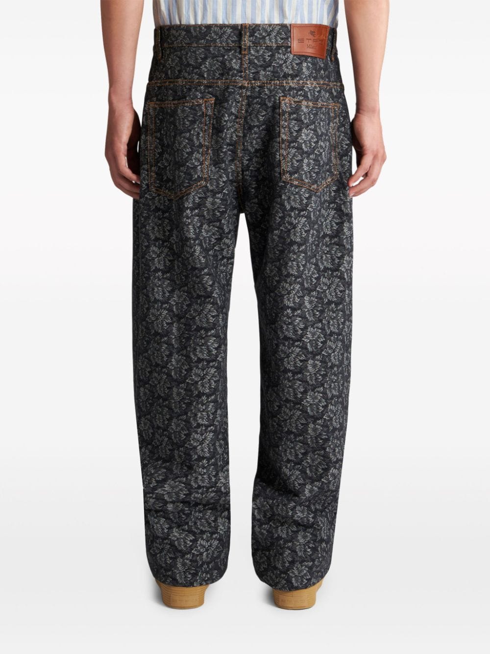 Shop Etro Patterned-jacquard Straight-leg Jeans In Black