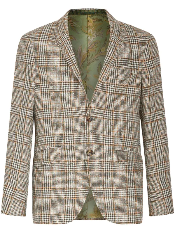 Etro Checked Houndstooth Blazer in Brown