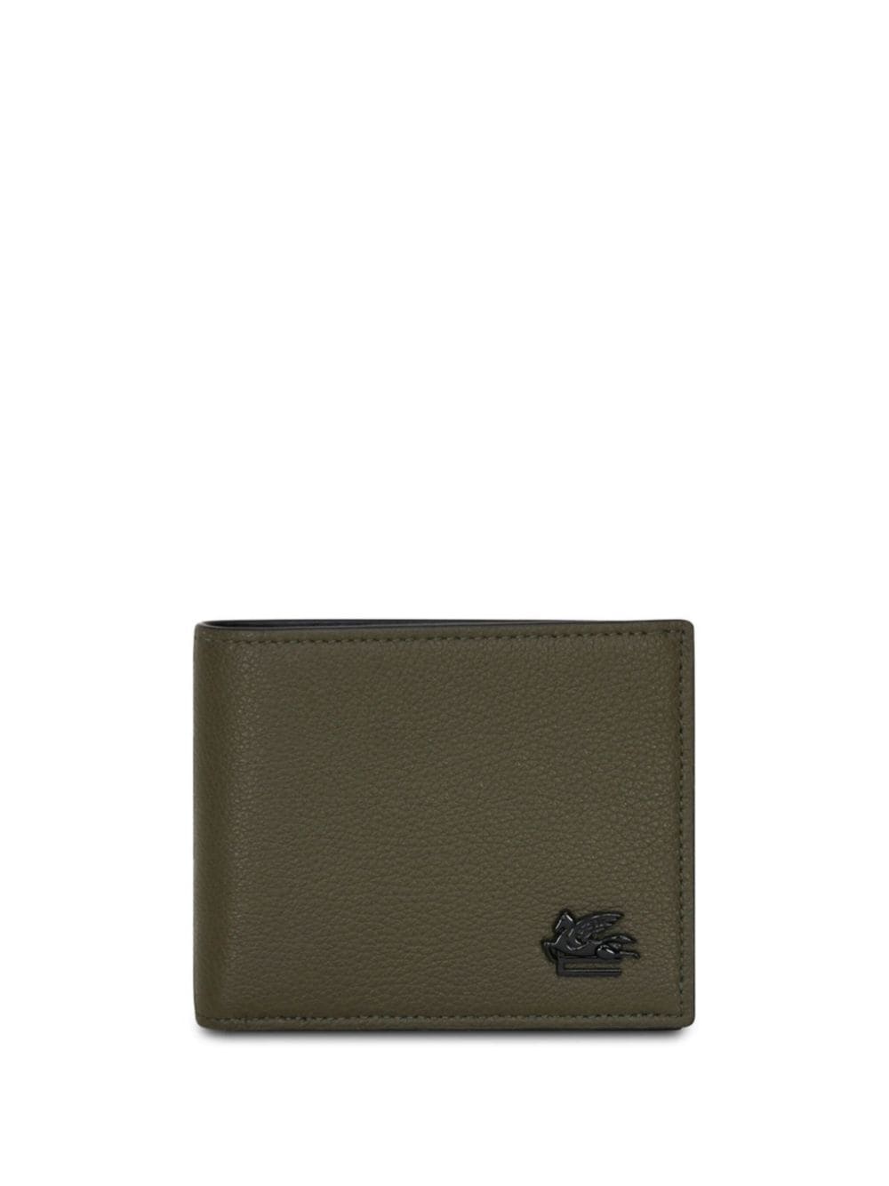 Etro Pegaso-plaque Grained Leather Wallet In Green