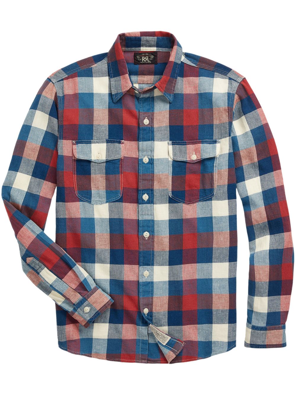 Ralph Lauren Rrl Plaid Cotton-linen Shirt In Blue