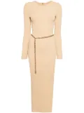 Michael Kors chain-belt ribbed-knit midi dress - Brown