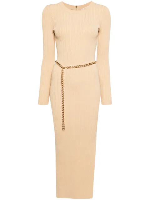 Michael Kors chain-belt ribbed-knit midi dress