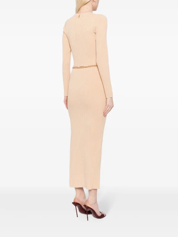 Michael Kors chain-belt ribbed-knit Midi Dress | Brown