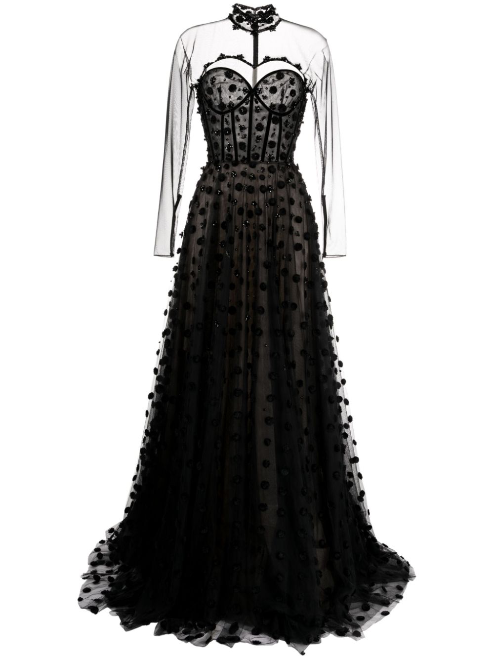 Saiid Kobeisy Polka Dot Beaded Tulle Gown In Schwarz