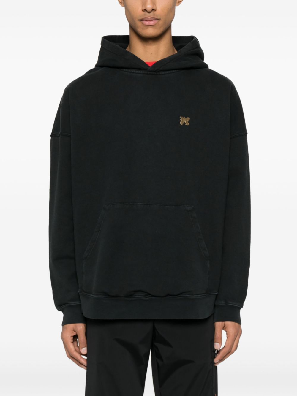 Shop Palm Angels Burning Logo-print Cotton Hoodie In Black