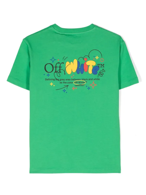 Off White Kids logo print Cotton T shirt Green FARFETCH AO