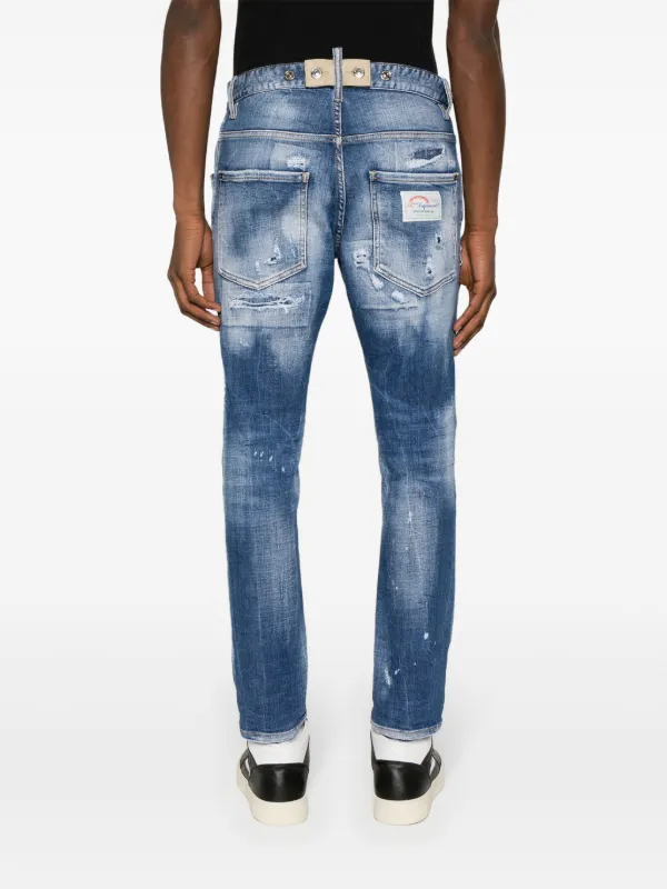 デニム・ジーパン Dsquared2 Distressed Slim Fit Jeans With Mid-Rise Waist DSQUARED2 slim-fit distressed-finish Jeans | Blue | FARFETCH