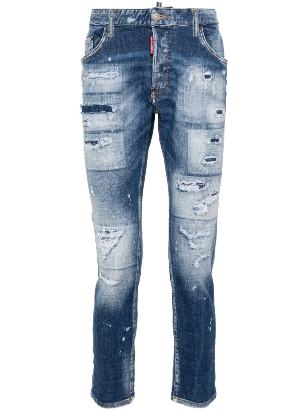 Dsquared2 Gerafelde mid waist jeans met toelopende pijpen Blauw