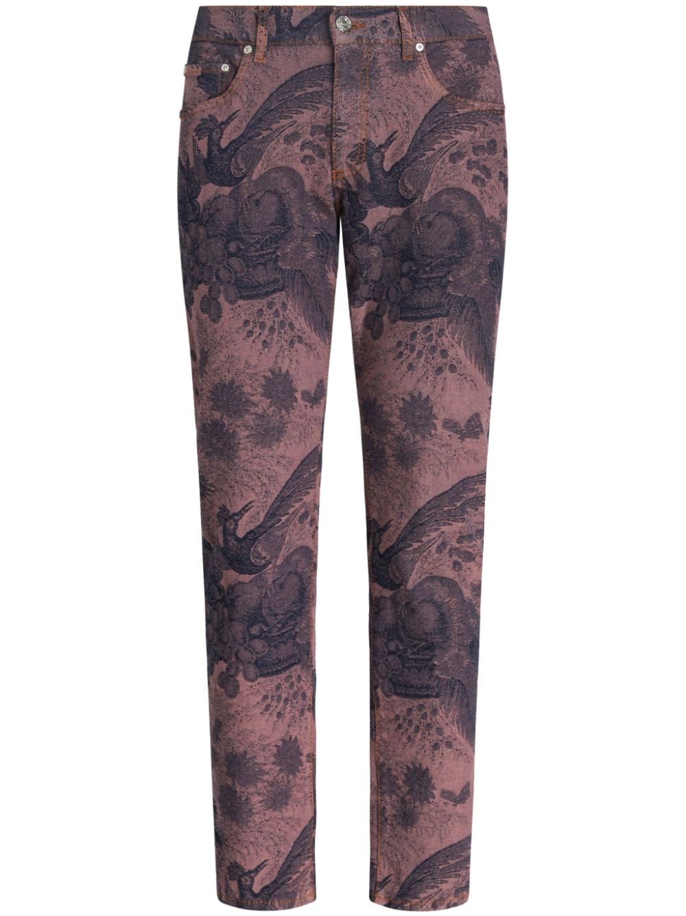 Etro Patterned-jacquard Straight-leg Jeans In Brown