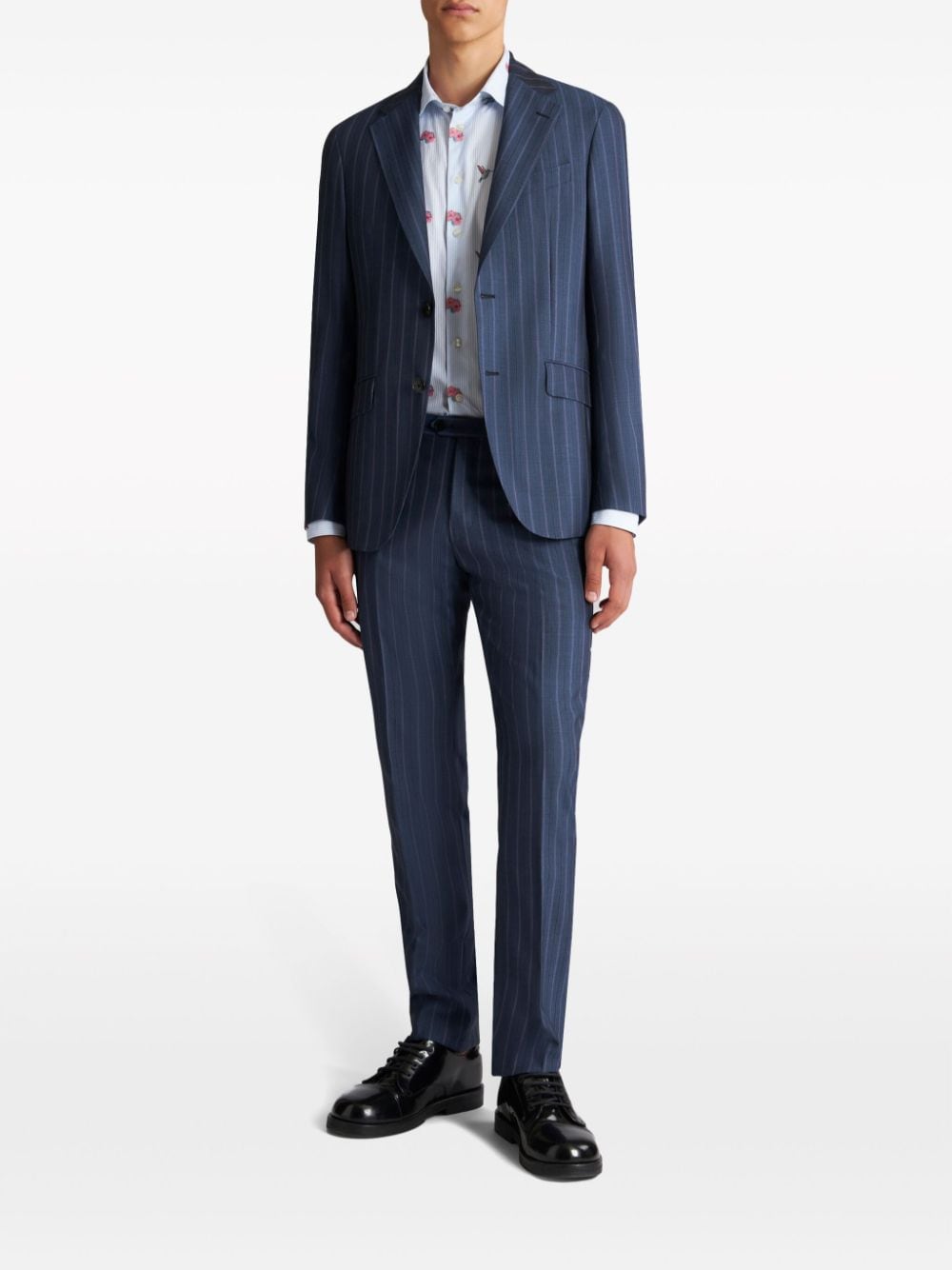 Shop Etro Striped Single-breasted Suit In Blue