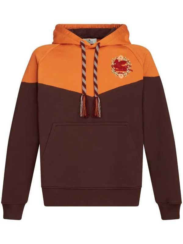 Etro Pegaso-embroidered Cotton Hoodie in Brown
