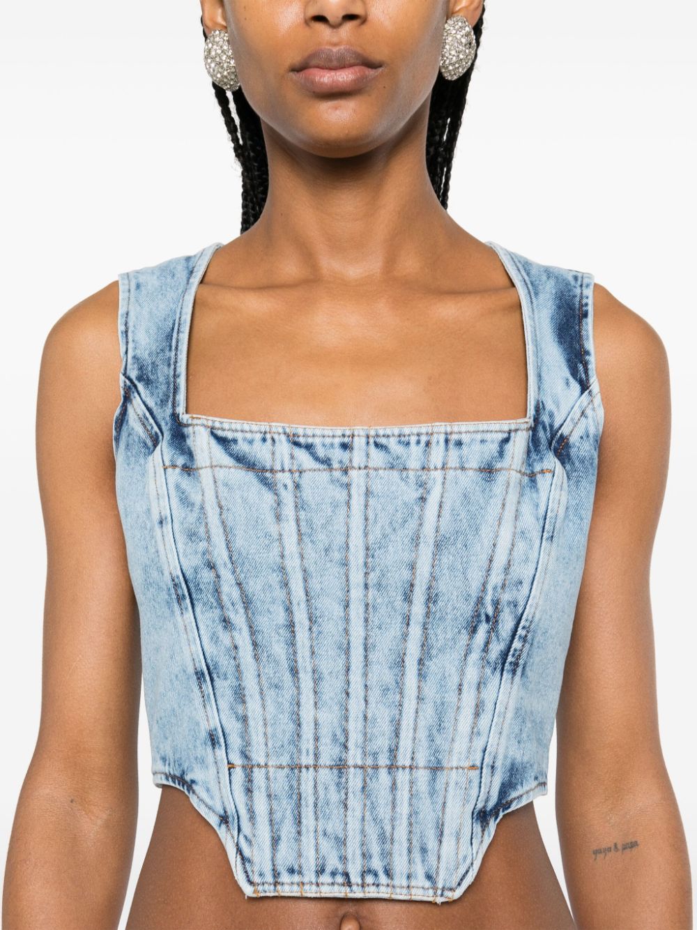 Shop Giuseppe Di Morabito Denim Corset Top In Blue