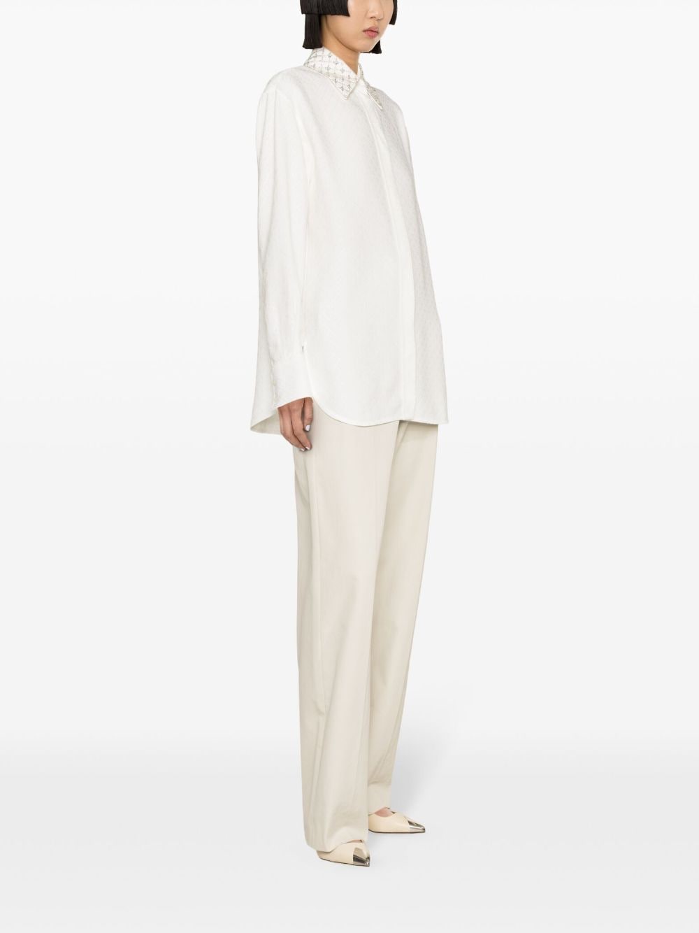Shop Golden Goose Embellished-collar Patterned-jacquard Shirt In White