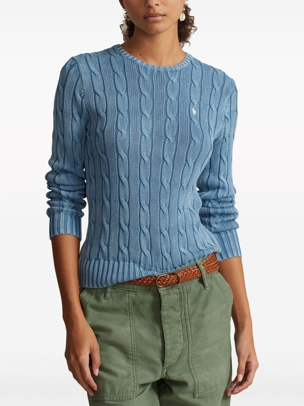 Shop Polo Ralph Lauren Polo Pony-embroidered Cable-knit Jumper In Blue