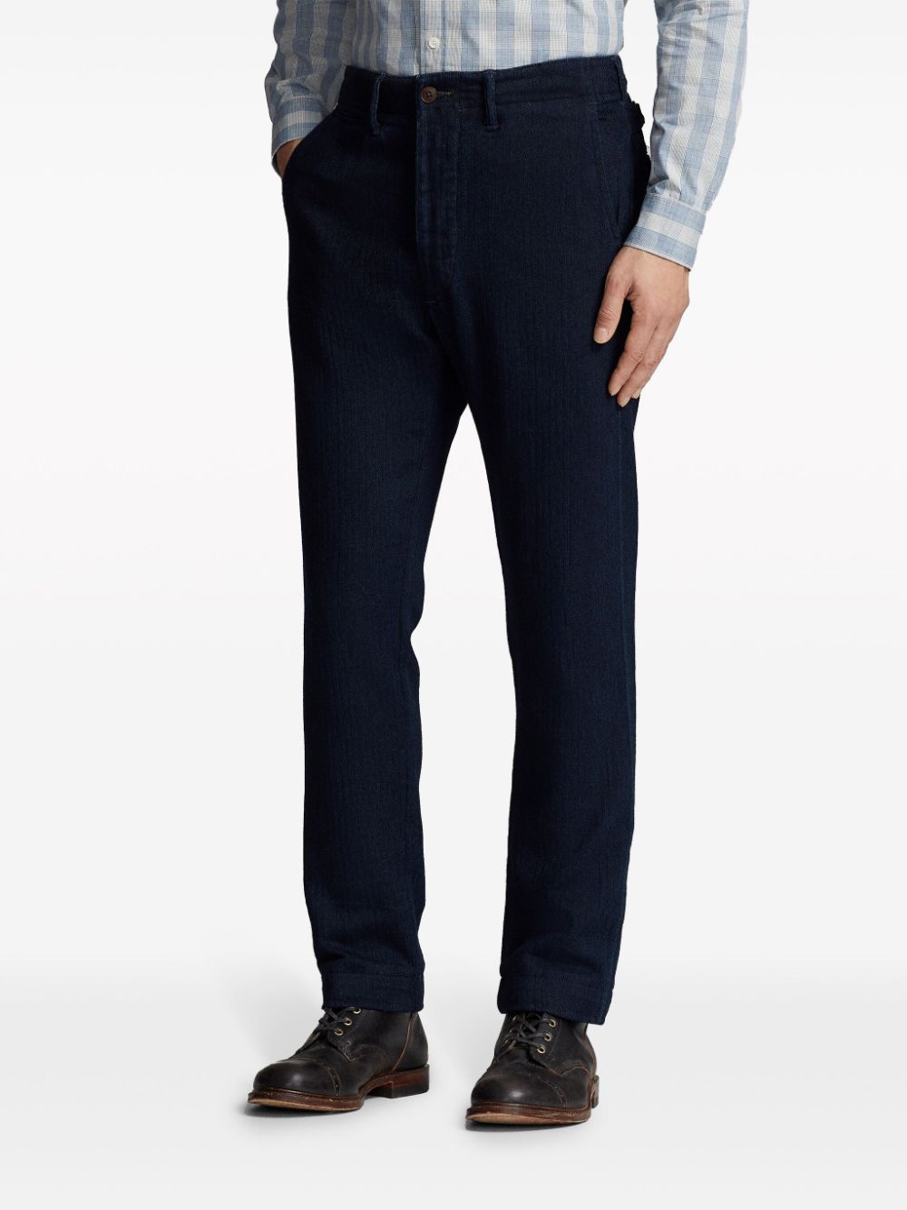 Shop Ralph Lauren Rrl Straight-leg Cotton Trousers In Blue