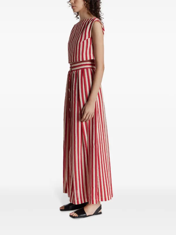 「DESTREE」ファイユ マキシスカート ストライプ柄 DESTREE Irving ストライプ スカート | レッド | FARFETCH JP